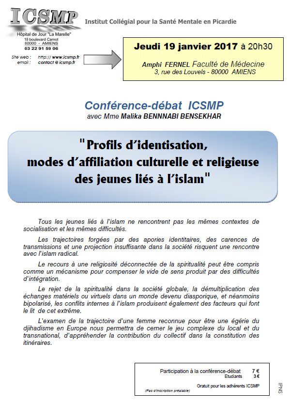Conférence-débat : Profils d’identisation, modes d’affiliation culturelle et religieuse des jeunes liés à l’islam »